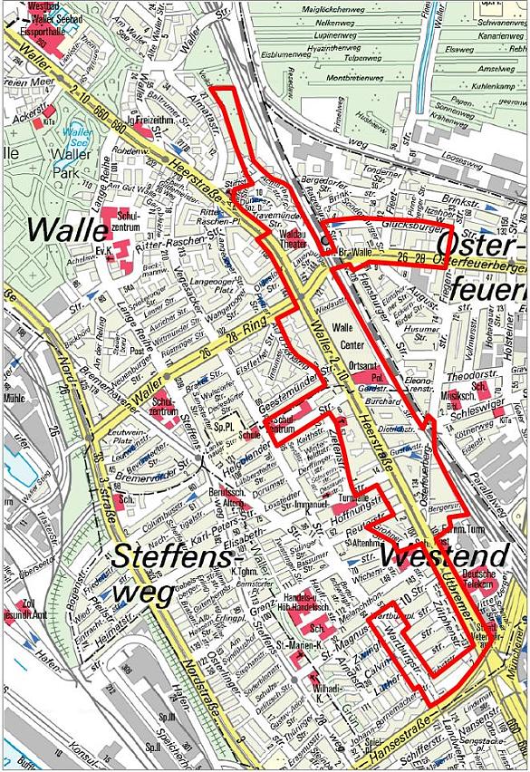 Lage und Abrenzung des Sanierungsgebietes Waller Heerstraße