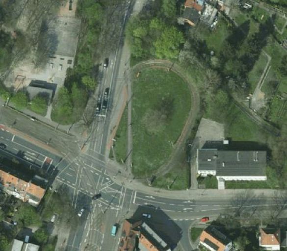 Stillgelegte Straßenbahnwendeschleife (Luftbild GeoInformation Bremen)
